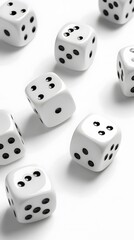 White Game Dice on White Background, Abstract Image, Texture, Pattern, Wallpaper, Cover and Screen of Smartphone, Cell Phone, Computer, Laptop, 9:16 and 16:9 Format