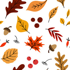Obraz premium Seamless pattern with acorns and autumn leaves and berries