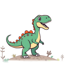 Dinosaur cartoon icon illustration on white background. Generative AI