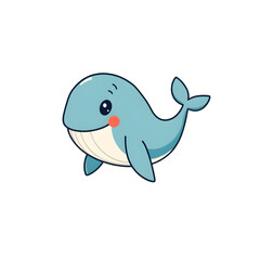 Cute whale cartoon icon illustration on white background. Generative AI