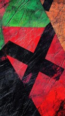 Abstract geometric artwork with bold colors and textures