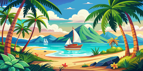 Obraz premium tropical beach with palm trees