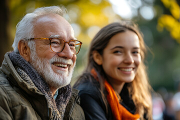 Cheerful pensioner and a volunteer spending time together, Generative AI