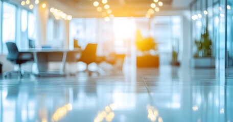 Obraz premium A modern and minimalist office workspace with a blurred background creating a bright and cheerful atmosphere that inspires productivity and efficiency in a professional setting