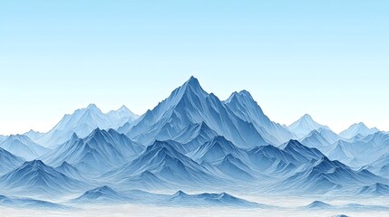 Fototapeta premium Minimalist Line Drawing of a Mountainous Landscape in Shades of Blue