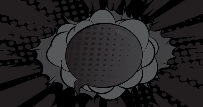 Black cartoon background animation, dark comic book backdrop video. Retro vector comics pop art design.