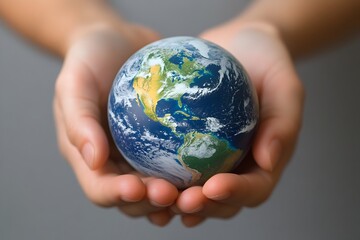 Cradled Earth Globe in Caring Human Hands Symbolizing Environmental Protection Sustainability and a Hopeful Future for Our Planet  This bright