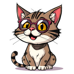 Obraz premium Cute cat cartoon icon illustration on white background. Generative AI