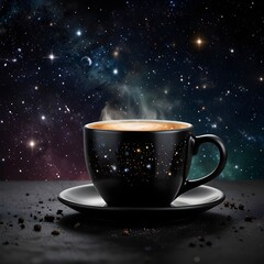 Fototapeta premium Mystical Coffee Steam Forming Galaxies and Stars - Perfect for Cafe Decor, Cosmic Art, and Imaginative Designs
