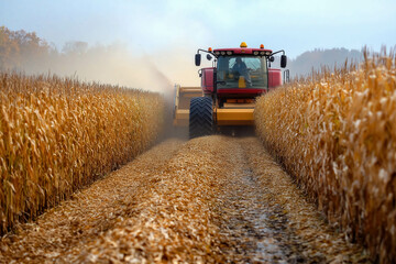 Obraz premium Combine Harvesting Corn