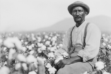 Slaves Harvesting Cotton, Retro Photo