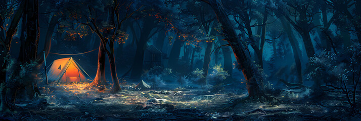 anime manga illustration of camping in nature