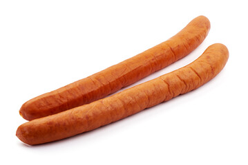 Smoked pork Krakow sausage, isolated on white background.