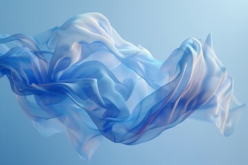 Fototapeta premium Piece of light, airy fabric flowing gracefully against a clear blue sky, symbolizing freedom, lightness, and elegance.