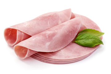 Twisted salami slices, isolated on white background.