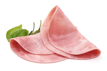 Twisted salami slices, isolated on white background.