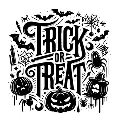 spooky halloween trick or treat black and white vector illustration