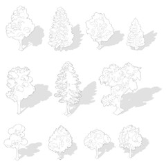 axonometric trees, set of trees, cad trees