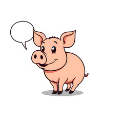 Obraz premium Cute pig and text bubble cartoon icon illustration on white background. Generative AI