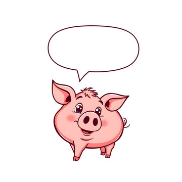 recommend clip art: Cute pig and text bubble cartoon icon illustration on white background. Generative AI