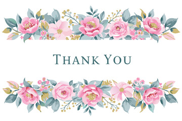 Naklejka premium Thank you card with flower frame background 