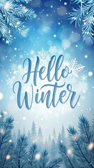Happy Winter background. Hello Winter season. Cartoon illustration Template for Poster, Banner, Greeting, Card, Flyer, Cover, Sale, Promotion. Snowfall, Snowy weather. welcome winter design.