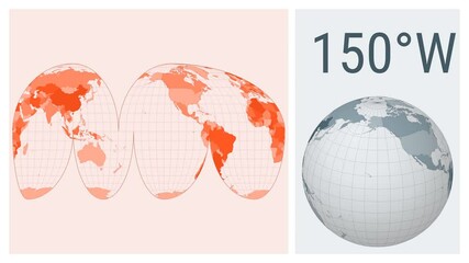 World Map Animation. Goode interrupted Mollweide projection. Colored countries style. Animated world map in Interrupted Mollweide projection.