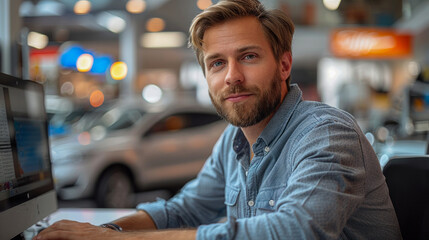 Man working at the reception of a car service
