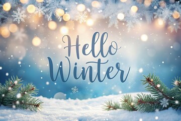 Happy Winter background. Hello Winter season. Cartoon illustration Template for Poster, Banner, Greeting, Card, Flyer, Cover, Sale, Promotion. Snowfall, Snowy weather. welcome winter design.