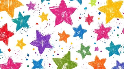 Colorful Stars on White Background, Abstract Image, Texture, Pattern, Wallpaper, Cover and Screen of Smartphone, Cell Phone, Computer, Laptop, 9:16 and 16:9 Format