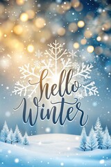 Happy Winter background. Hello Winter season. Cartoon illustration Template for Poster, Banner, Greeting, Card, Flyer, Cover, Sale, Promotion. Snowfall, Snowy weather. welcome winter design.