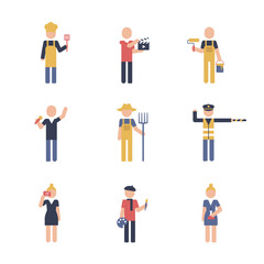 Professions people icons set. Man and woman characters. Suitable for use in applications, infographics, web, social networks. Professional occupation icon set.