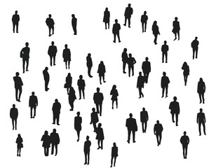 axonometric people, isometric silhouettes, flat vector, crowd