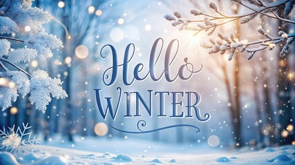 Happy Winter background. Hello Winter season. Cartoon illustration Template for Poster, Banner, Greeting, Card, Flyer, Cover, Sale, Promotion. Snowfall, Snowy weather. welcome winter design.