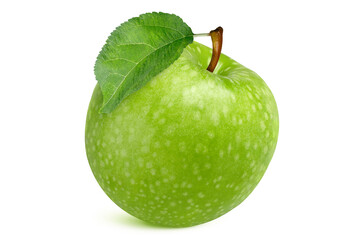 Green apple with leaf on isolated background. Packaging