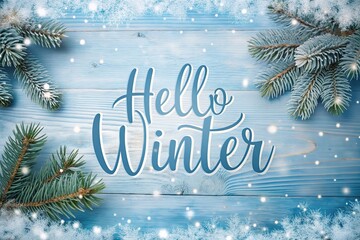 Happy Winter background. Hello Winter season. Cartoon illustration Template for Poster, Banner, Greeting, Card, Flyer, Cover, Sale, Promotion. Snowfall, Snowy weather. welcome winter design.