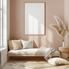 Frame mockup, ISO A paper size. Living room wall poster mockup. Interior mockup with house background.