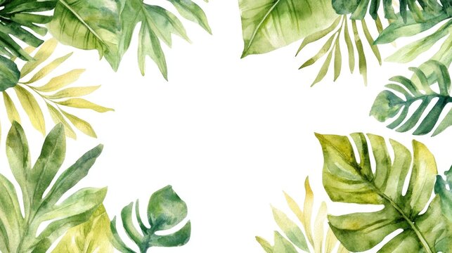 Vertical frame featuring watercolor foliage Calendar template adorned with exotic tropical leaves Hand drawn botanical elements for decorative diary page design