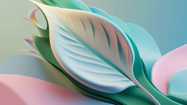 Floral motif colorful leaves 3D illustrative calming rhythms of nature, illustration wallpaper background