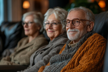 Group of senior friends arms around each other, Generative AI