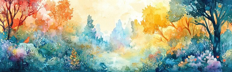 Vibrant background featuring a children s tale illustrated in watercolor