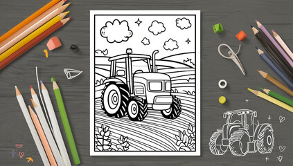 Coloring page, tractor design