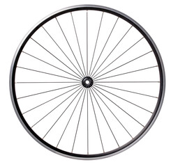 Aluminum bicycle rim with hub and spokes on isolated background. Different spoke arrangement.