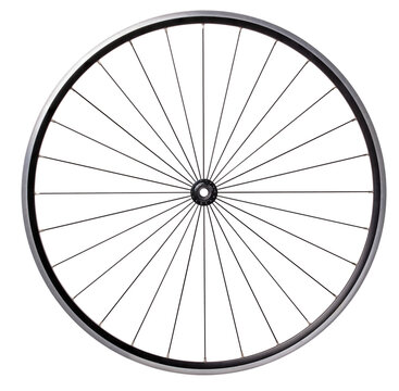 Aluminum bicycle rim with hub and spokes on isolated background. Different spoke arrangement.