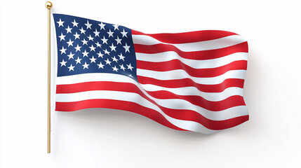 Fototapeta premium USA flag waving in hand on a white background, symbolizing freedom and patriotism, perfect for celebrating Independence Day and other national holidays.