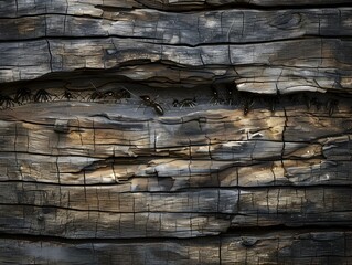 Intricate Termite Etched Patterns on Weathered Wooden Planks with Muted Tones and Impressionist Aesthetic