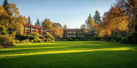 Retirement community on a sunny afternoon -- a great place for senior citizens to live for their golden years, Generative AI