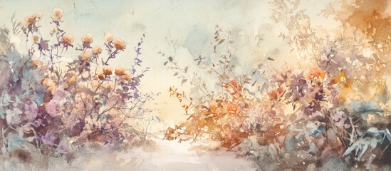 Watercolor depiction of dried flowers in a lush environment