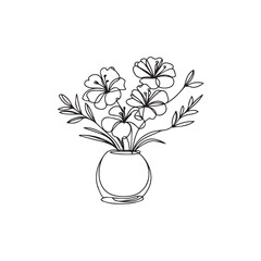  Hand drawn flowers one line art. Continuous line drawing flowers in a vase.  Hand drawing concept sketch line.