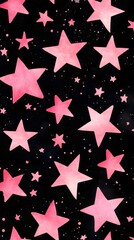 Obraz premium Pink Stars on Black Background, Abstract Image, Texture, Pattern, Wallpaper, Cover and Screen of Smartphone, Cell Phone, Computer, Laptop, 9:16 and 16:9 Format